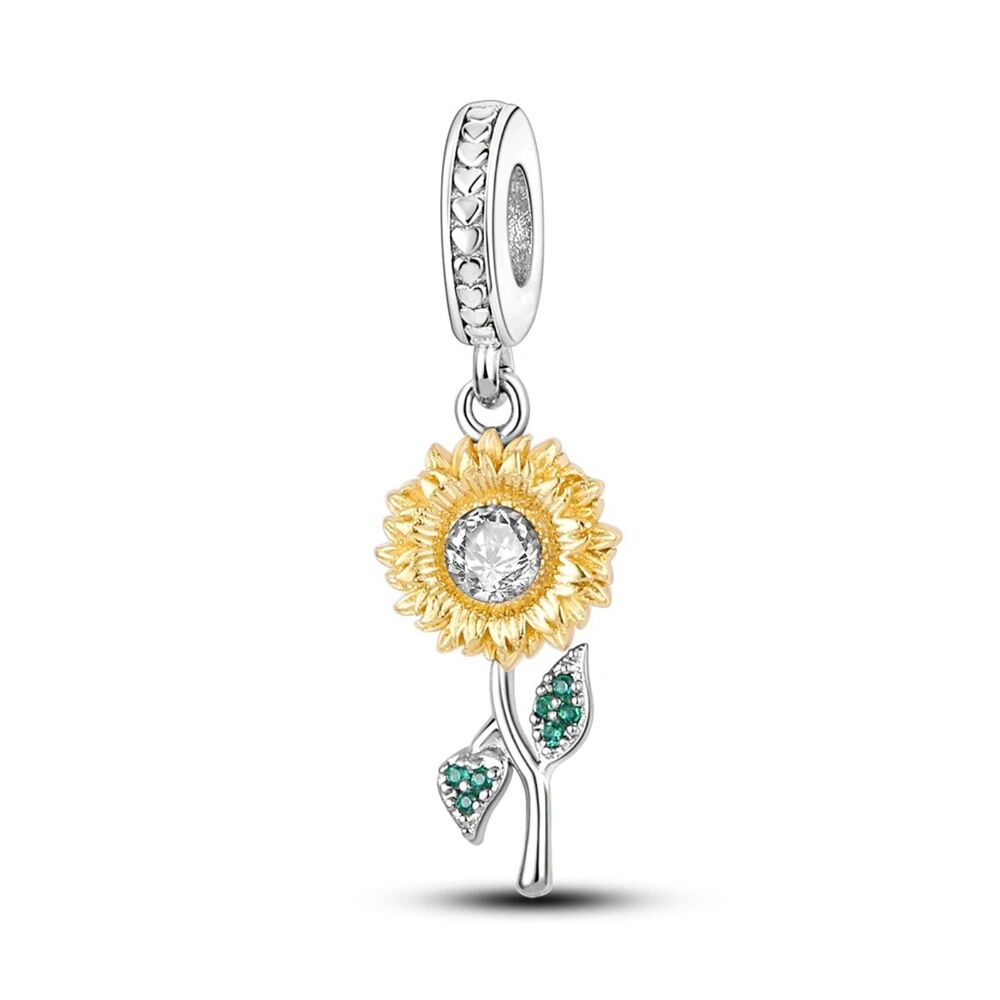 Sunflower Dangle Charm Sterling Silver “May You Glow with Happiness” Engraved